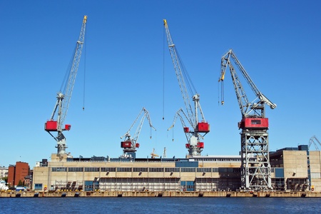 Cranes and harbour in the afternoon