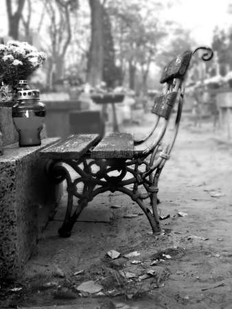 bench on the cemeteryの写真素材