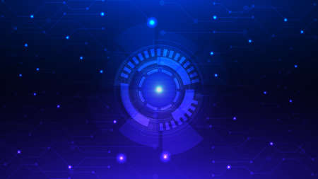 Digital abstract lens flare space, science fiction time and space travel cosmic background. Round futuristic energy reactor, technological light in the dark. Technology backgroundのイラスト素材