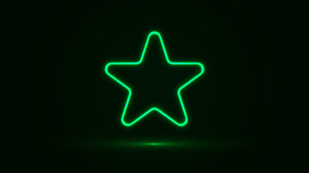 Star icon. Green neon glowing star on dark background. Vector illustrationのイラスト素材