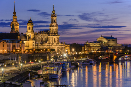 Old city at night, just after a summer sunset, Dresden, Germanyの写真素材