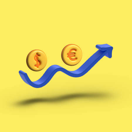 3D render arrow up. Arrow show success of business strategy.
