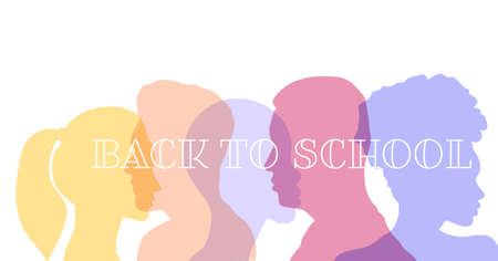 People silhouette head isolated. Back to school banner.のイラスト素材