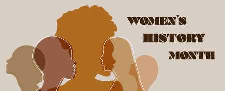 Women silhouette head isolated. Women's history month banner.のイラスト素材