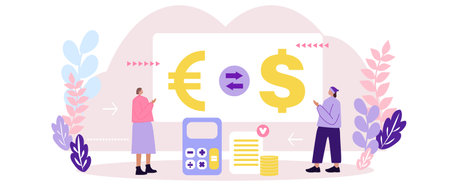 Concept of banking, currency exchange. Vector illustration in flat design for web banner, mobile appのイラスト素材