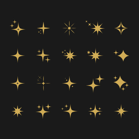 Collection of different gold sparkles icons.のイラスト素材