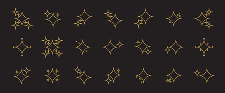 Collection of different gold sparkles icons.のイラスト素材
