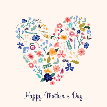 Vector greeting card for Mother's Day with flower heart.のイラスト素材