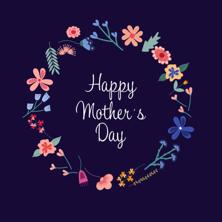 Crown of flowers. Hand drawn Happy Mother's Day floral illustration.のイラスト素材