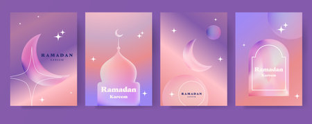 Ramadan Kareem. Islamic set greeting cards with color gradients.のイラスト素材