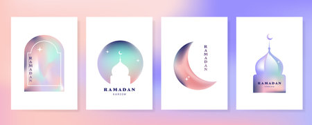 Ramadan Kareem. Islamic set greeting cards with color gradients.のイラスト素材