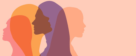 Women silhouette head isolated. Women's history month banner.