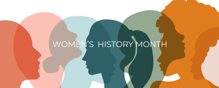 Women silhouette head isolated. Women's history month banner.のイラスト素材