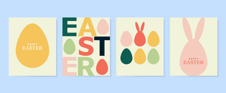 Abstract Easter set cards with eggs. Minimal art composition.