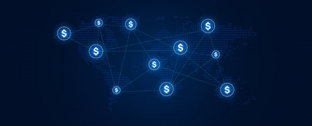 Currency exchange technology blue backgroundのイラスト素材