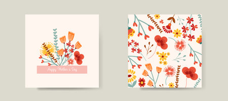 Happy Mother's Day vector greeting cards set with flowersのイラスト素材
