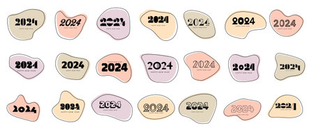 Big set of 2024 new year logo text design.のイラスト素材