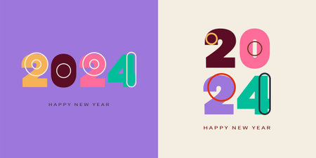 Collection of new year 2024 rectangle templates for calendars, covers, cardsのイラスト素材
