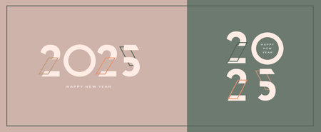 Big set of 2025 new year logo text design.