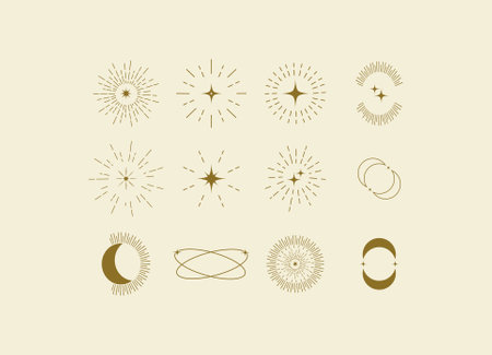 Collection of different gold sparkles icons.のイラスト素材