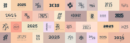 Big set of 2025 new year text design.