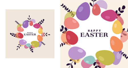 Set of Happy Easter cards for poster, cover or postcard.