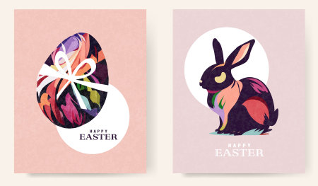 Set of Happy Easter cards for poster, cover or postcard.