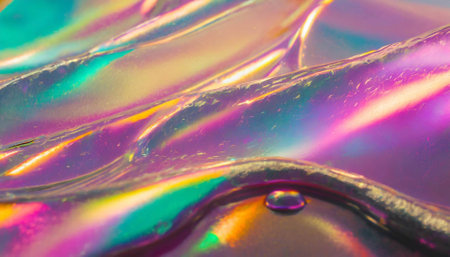 Colorful metallic holographic liquid texture foil background.の素材