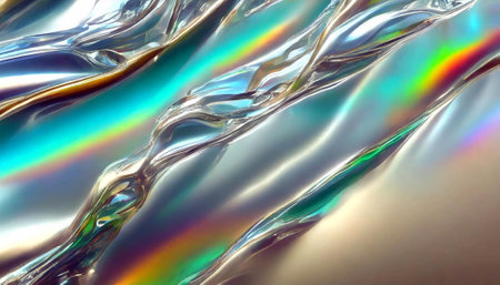 Colorful metallic holographic liquid texture foil background.の素材