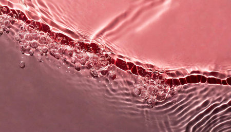 close up of water ripples on the surface of a pink waterの素材