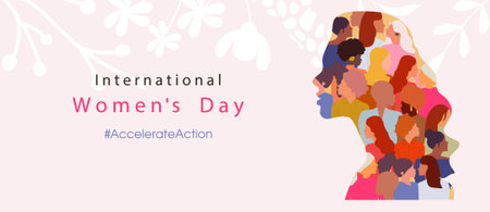 Happy Women's day. Woman silhouette head isolated. March 8, International Women's day card with women. Flat design. The power is in women.のイラスト素材
