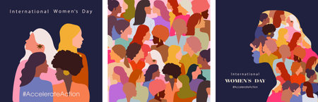 Happy Women's day. Woman silhouette head isolated. March 8, International Women's day card with women. Flat design. The power is in women.のイラスト素材