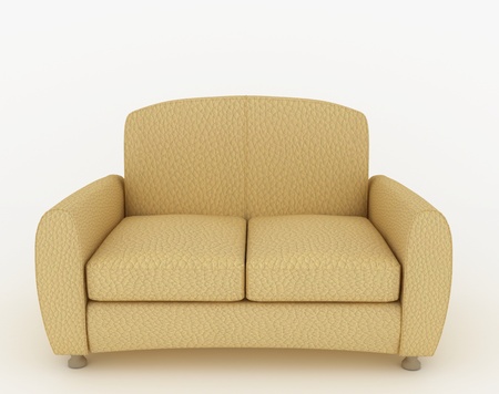 Modern beige leather sofa on the whiteの写真素材