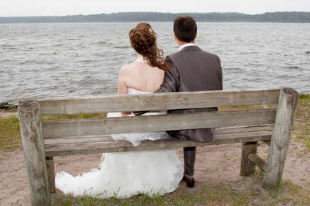 Cute happy couple on the beachの写真素材