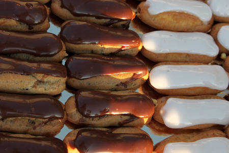 Delicious homemade eclairs with a chocolate ganache