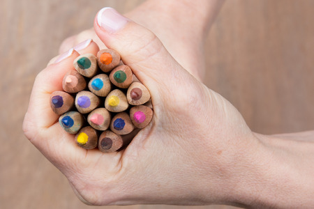 Used pencils in handの写真素材