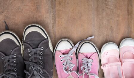 Women, kid, and men shoes , family concept
