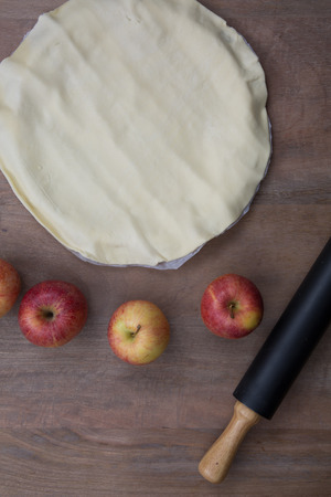 American apple pie preparation in rusticの写真素材