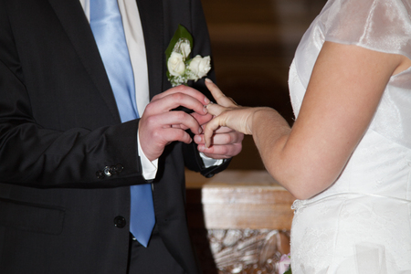 Beautiful wedding couple in love on wedding dayの写真素材