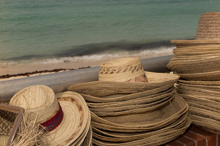 At summertime beautiful hat under ocean backgroundの写真素材