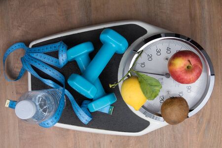 To control the weight , scale , water, fruits and sportの写真素材