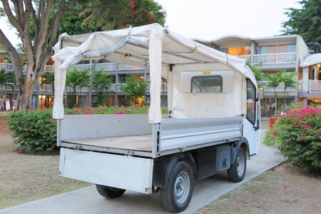 Electric cargo truck  at the beachの写真素材