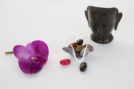 Stone shaped chocolates isolated on white backgroundの写真素材