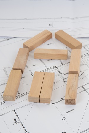 Symbolic representation of the house with wooden stickの写真素材