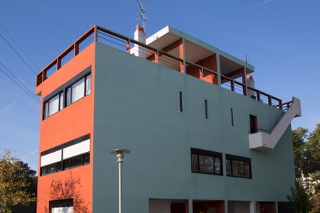 beautiful modern house in cement, outdoor, entry viewのeditorial素材