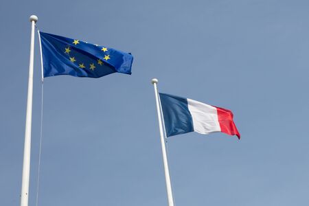 Beautiful French Flag an european blowing in the wind