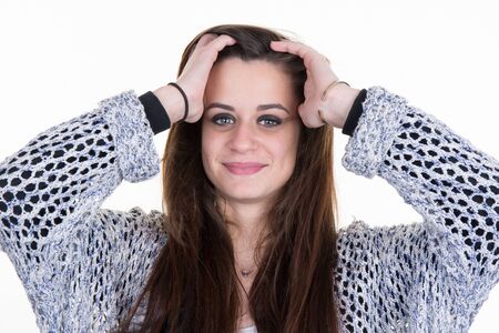 Portrait of a beautiful smiling student. Isolated on whiteの写真素材