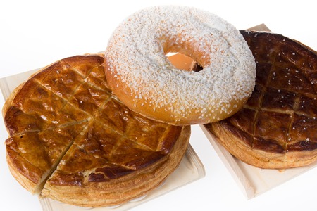 French sweet brioche bread on tray on the white backgroundの写真素材