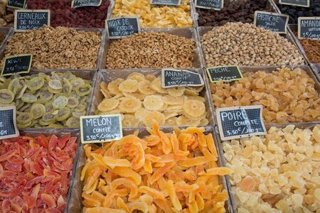 Assorted dried fruits on the french marketの写真素材