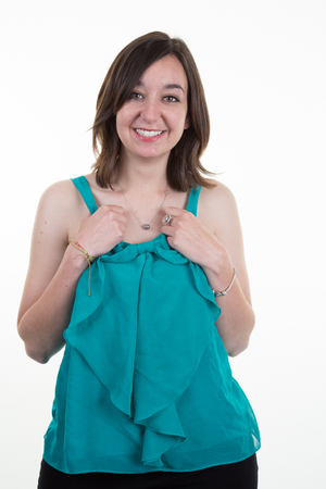 Picture of a smiling woman isolated on whiteの写真素材